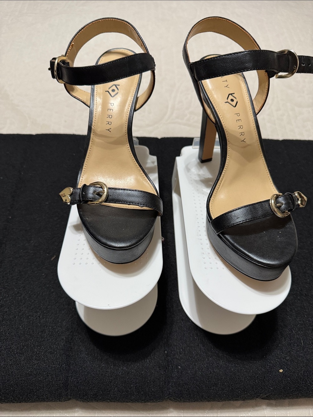 Katy Perry Collections Black Leather Ankle-Strap Stiletto Sandals